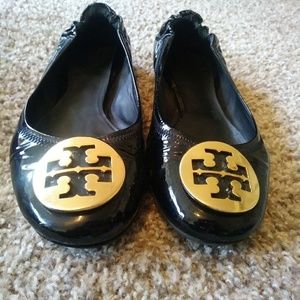 Tory Burch black patent reva flats SIZE 8